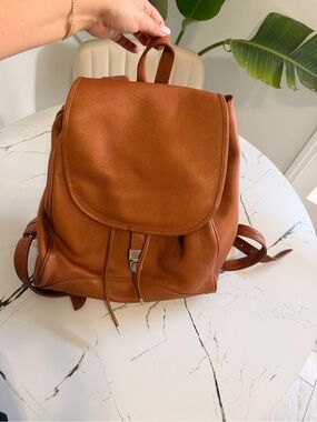 Minimal Tan Leather Drawstring Backpack